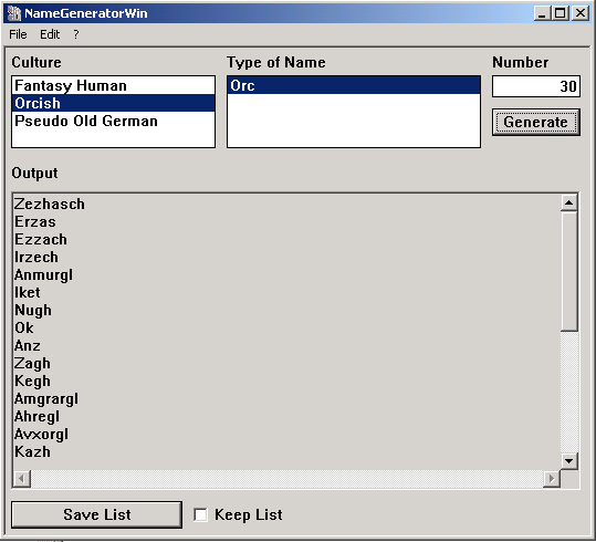 NameGenerator Screenshot